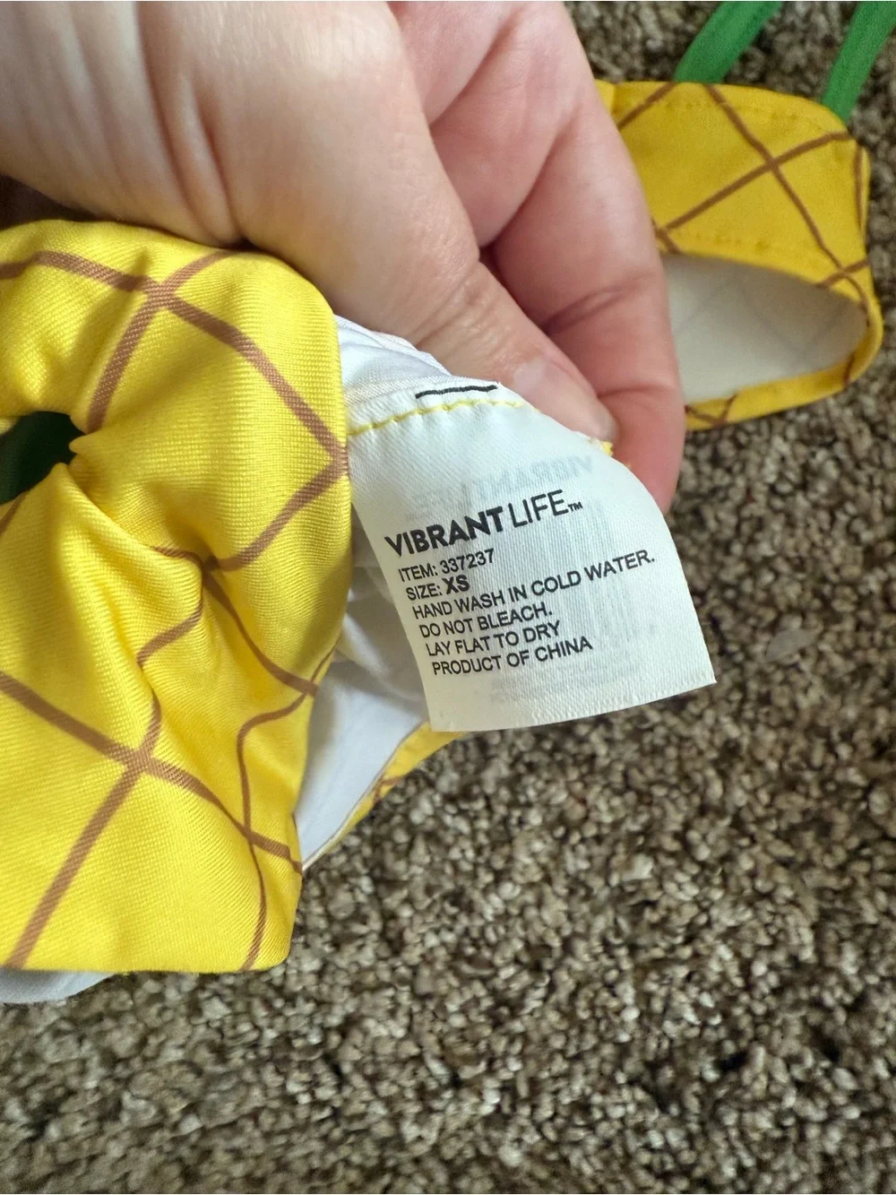 Pineapple bikini for dog. Size xs